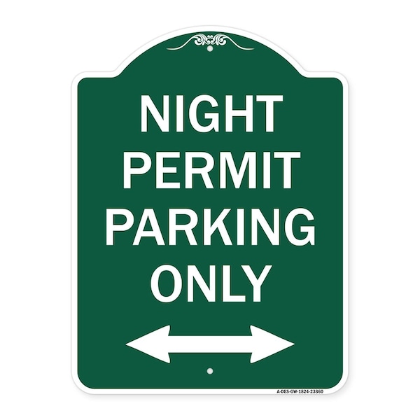 Signmission Night Permit Parking W/ Bi-Directional Arrow, Green & White Aluminum Sign, 18" x 24", GW-1824-23860 A-DES-GW-1824-23860 - main